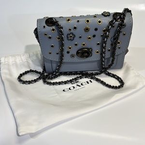 Coach Parker 18 Leather Shoulder Bag With Scattered Rivets Mist 69508